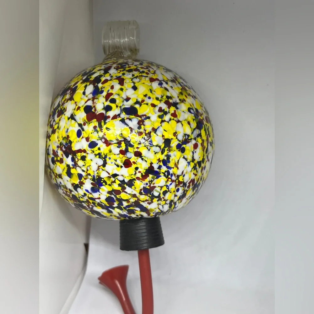Hand Blown Glass Globe Hummingbird Feeder Yellow Red Blue Hanging Bird Feed
